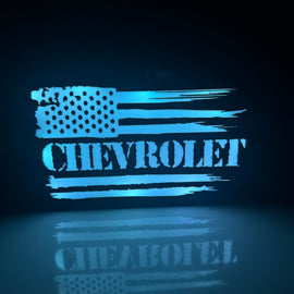 Chevrolet Distressed Tattered American Flag LED Light Up Sign