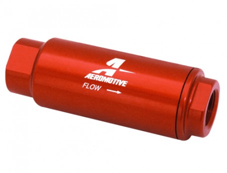 Filtro de combustible Aeromotive de 100 micrones, color rojo