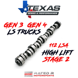 Árbol de levas Texas Speed ​​GM Gen 3 Gen 4 LS para camión de elevación alta, etapa 2, 112 LSA