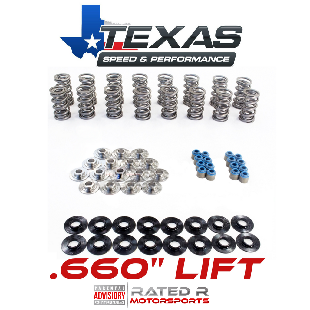 Kit de resortes de válvula dobles pulidos con elevación de 0,660" Texas Speed ​​LS PAC y retenedores de titanio