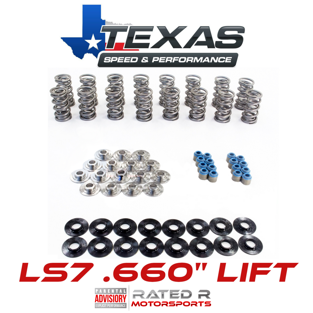 Kit de resortes de válvula dobles pulidos con elevación de 0,660" LS7 PAC de Texas Speed ​​con retenedores de titanio