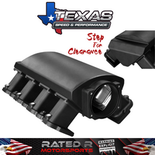 Cargar imagen en el visor de la galería, Colector de admisión de puerto catedral LS1 LS2 de 102 mm con chapa de metal Texas Speed, escalonado para mayor espacio libre